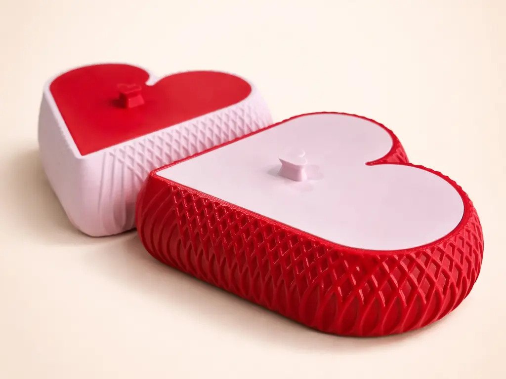 Caja De Regalo, En Forma De Corazón Impreso En 3d Rosa