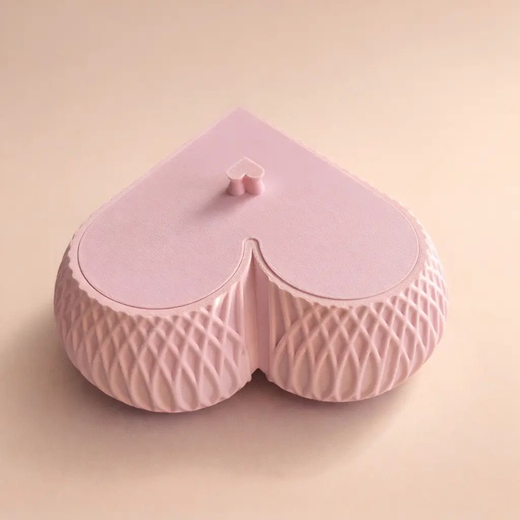 Caja De Regalo, En Forma De Corazón Impreso En 3d Rosa